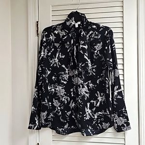 NORDSTROM BLACK-SILVER WASH FOIL BLOUSE